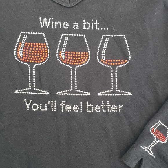Ultra Club Pullover Med Top, Rhinestone Wine, "Wine a bit.. You'll feel better" - Picture 3 of 6